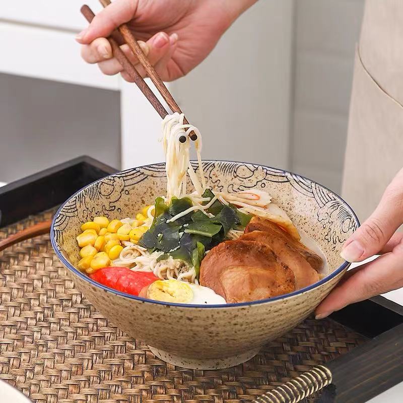 2pcs Large Japanese Ceramic Ramen Bowls with Underglaze Color - Heavy-Duty Soup Noodle Bowls Suitable for Home, Restaurants, Ramen, Housewarming Gifts & Japanese Dining Parties