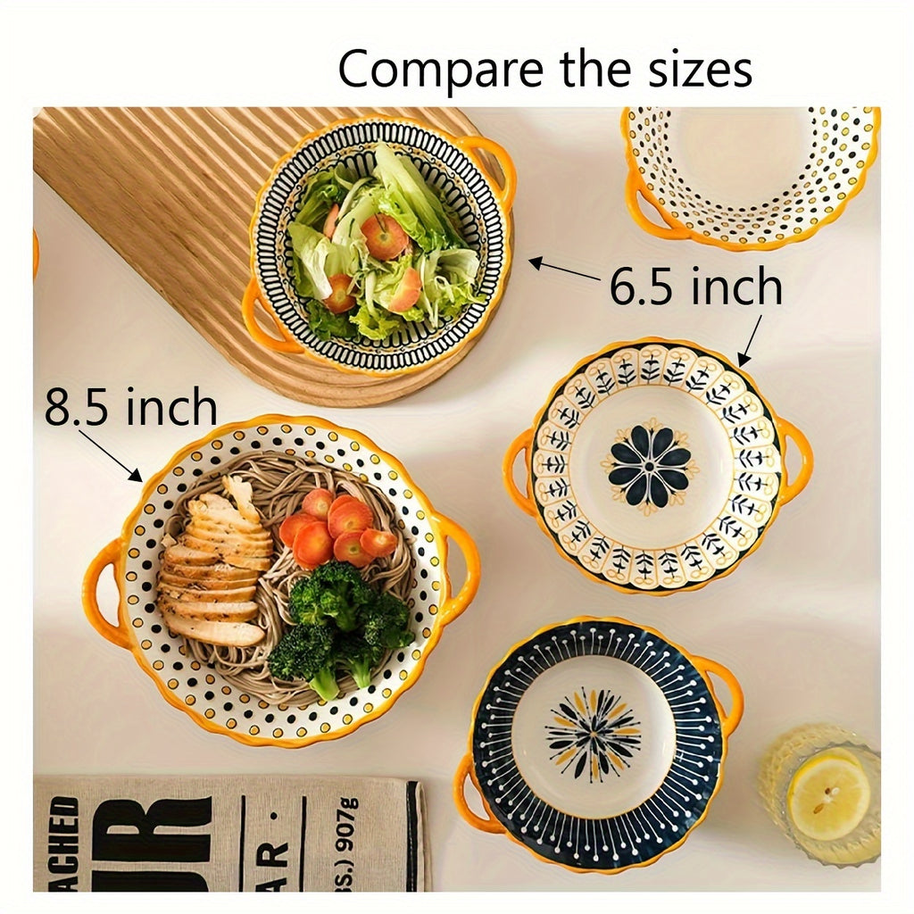 2pcs set of Nordic style ceramic salad bowls, soup bowls with handles, noodle bowls, ramen bowls, fruit bowls