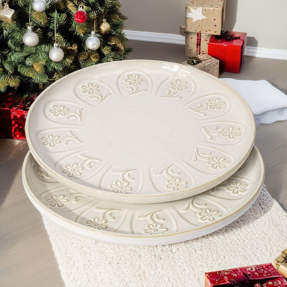 2pcs Ceramic Artena Dinner Plates Set, Embossed Design, 10.75\