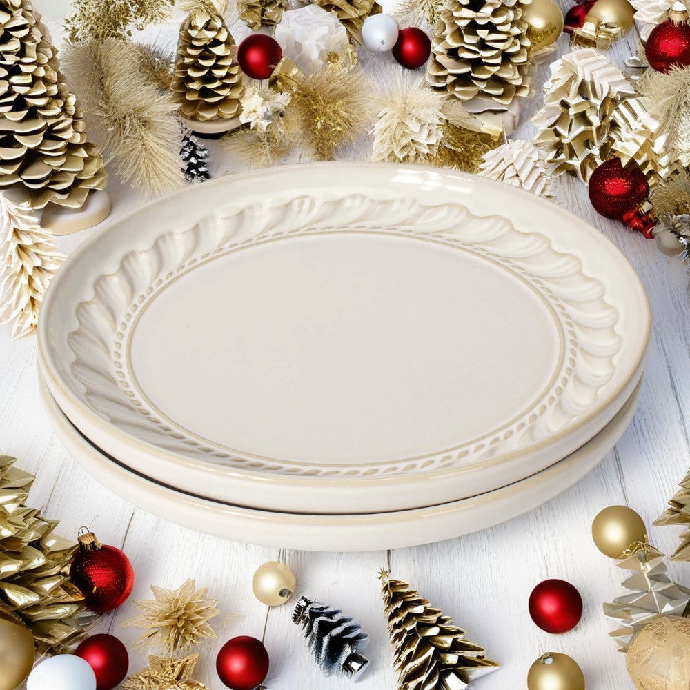 2pcs Ceramic Artena Dinner Plates Set, Embossed Design, 10.75\