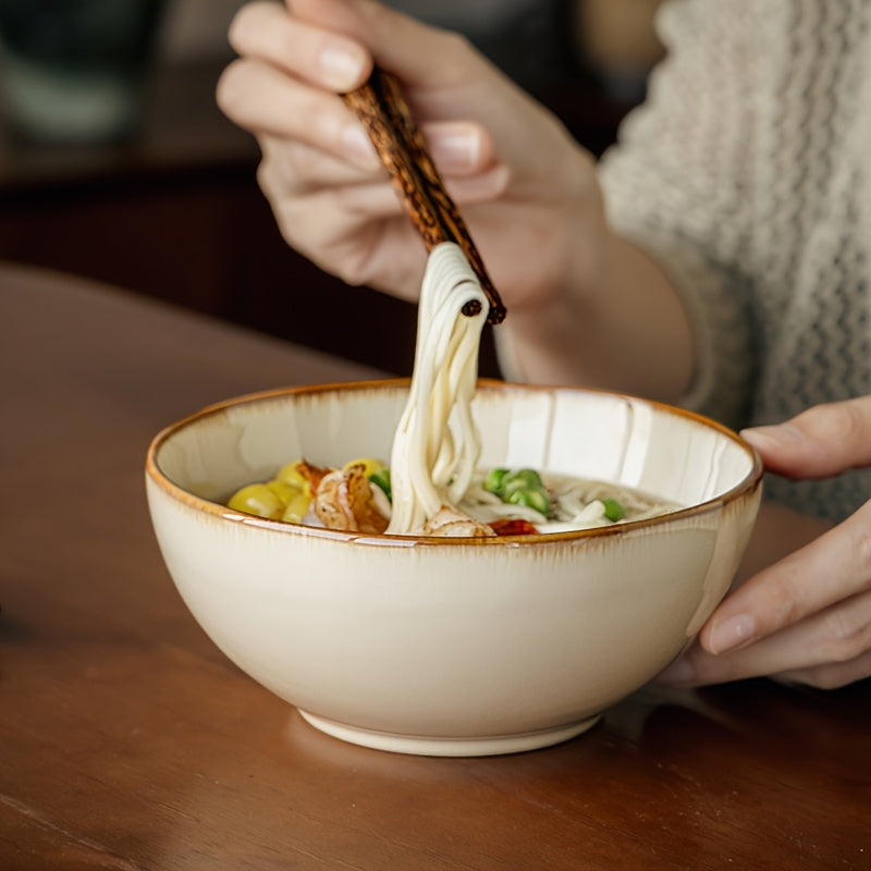 Vintage Ceramic Bowl Set 4pcs Japanese Vintage Edge-Painted Ceramic Bowl Set - Yellow Kraft Round Soup & Rice Bowls with Glaze, 4.5\u002F5.5 Inch Dinnerware for Home, Dining, or Gifts