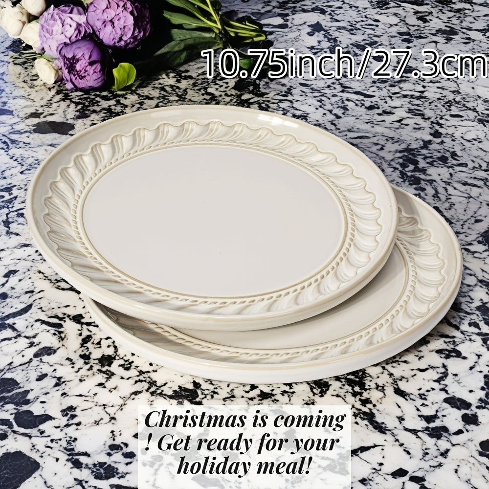Artena Embossed Ceramic 2 Artena Embossed Ceramic Dinner Plates | 10.75 & 8.5 Inches | Ideal for Salads, Desserts, Steaks | Gift for Christmas, Thanksgiving, Halloween, Mother's Day, Housewarmings