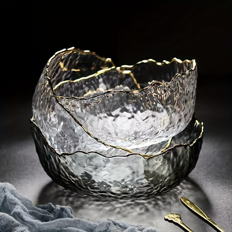 Glass Salad Bowl Set with Unique Hammered Pattern - Rust Resistant, Novelty Shape, Clear Glass Serving Bowls for Home Use