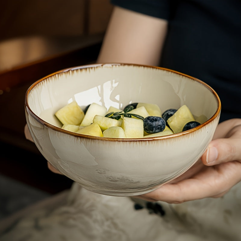 Vintage Ceramic Bowl Set 4pcs Japanese Vintage Edge-Painted Ceramic Bowl Set - Yellow Kraft Round Soup & Rice Bowls with Glaze, 4.5\u002F5.5 Inch Dinnerware for Home, Dining, or Gifts