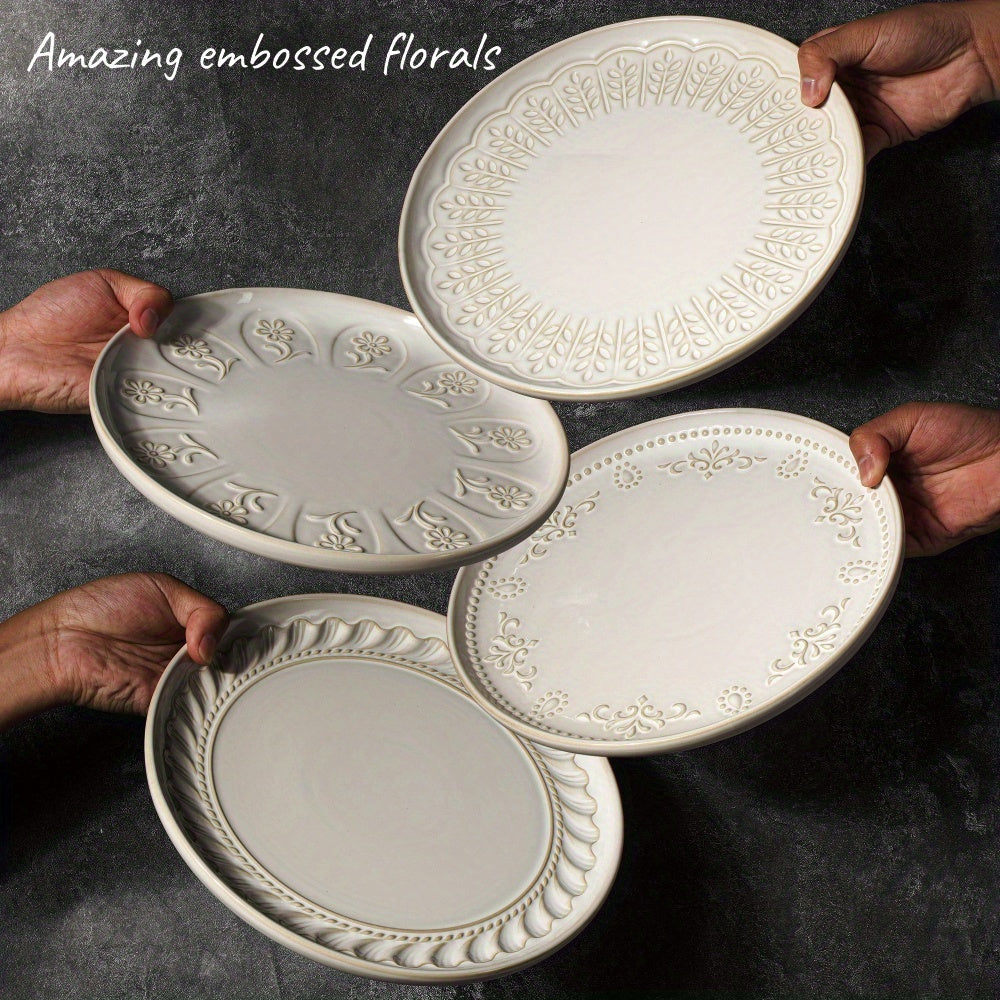 Artena Embossed Ceramic 2 Artena Embossed Ceramic Dinner Plates | 10.75 & 8.5 Inches | Ideal for Salads, Desserts, Steaks | Gift for Christmas, Thanksgiving, Halloween, Mother's Day, Housewarmings