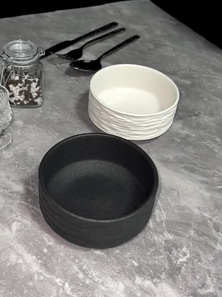 2pcs Rock-patterned Bowl, Hotel-specific Ceramic Bowl, High-end And Simple Style Rice Bowl, Hot Bowl, Snack Bowl, Dessert Bowl, Black + White, Deep-mouthed Ceramic Bowl, Simple And Creative Household Tableware That Can Be Heated In A Microwave