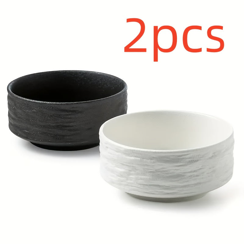 2pcs Rock-patterned Bowl, Hotel-specific Ceramic Bowl, High-end And Simple Style Rice Bowl, Hot Bowl, Snack Bowl, Dessert Bowl, Black + White, Deep-mouthed Ceramic Bowl, Simple And Creative Household Tableware That Can Be Heated In A Microwave