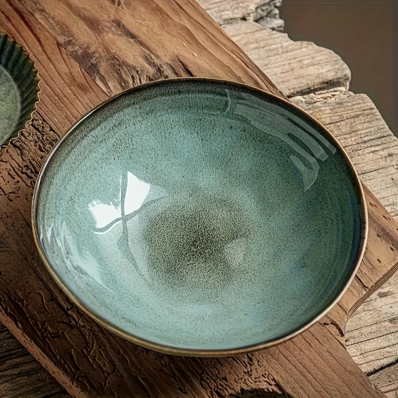 2pcs 8-Inch\u002F30.43oz Unique Ceramic Salad Bowls - Irregular Glaze Design, Perfect for Noodles and Cakes, Adds Vibrancy to Meals, Ideal for Restaurants and Home Use