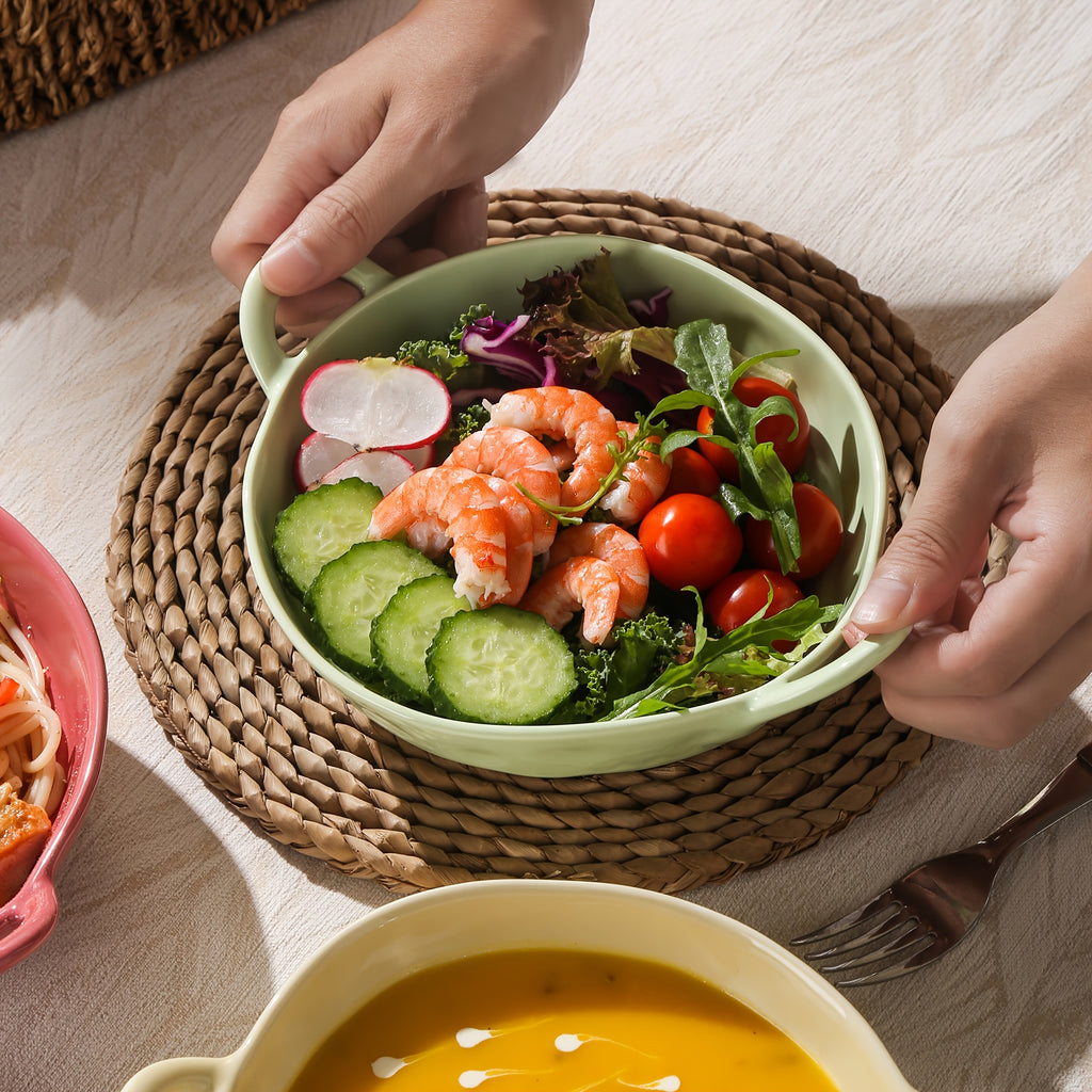 6pcs TAUFIKT Ceramic Bowls with Double Ear Handles | Durable & Versatile for Soup, Salad, Noodles, Fruit - Oven Safe, Round Shape, Ideal for Home and Restaurant, Perfect for Christmas, Valentine'S Day, Thanksgiving, New Year Gatherings