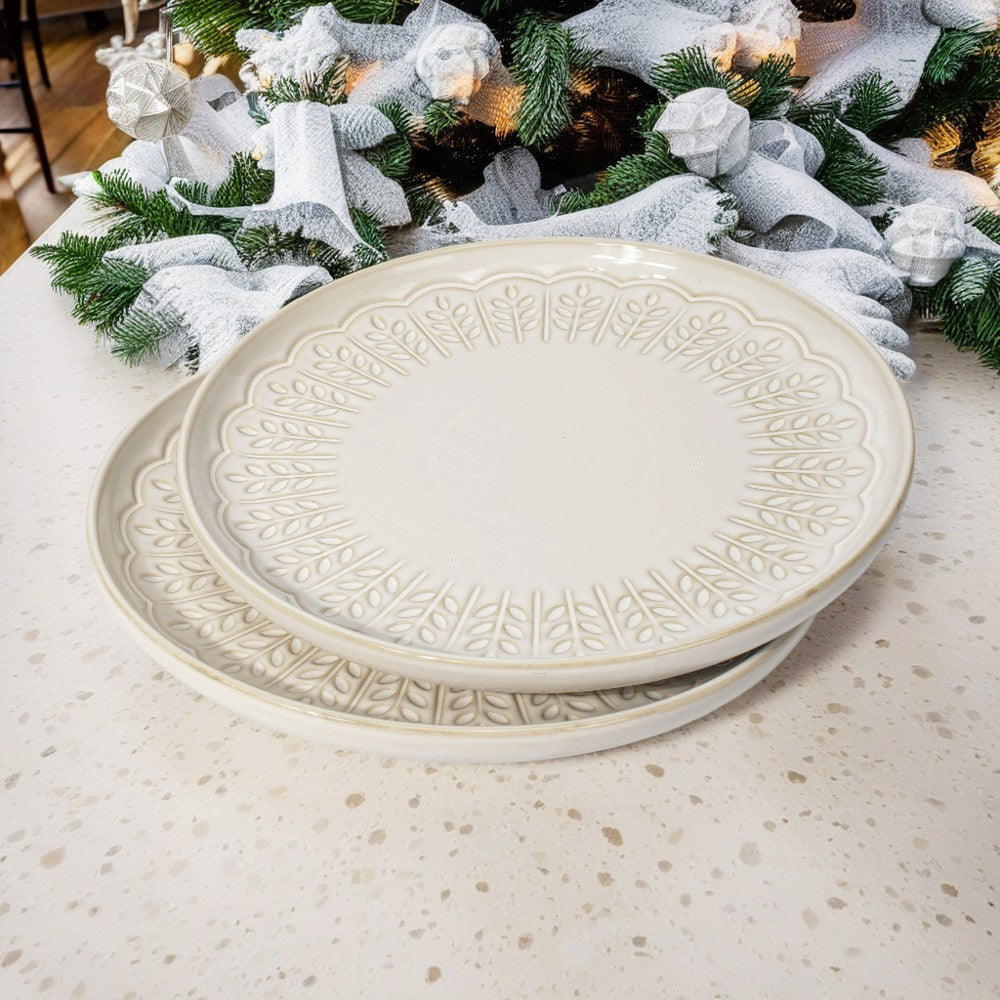 2pcs Ceramic Artena Dinner Plates Set, Embossed Design, 10.75\
