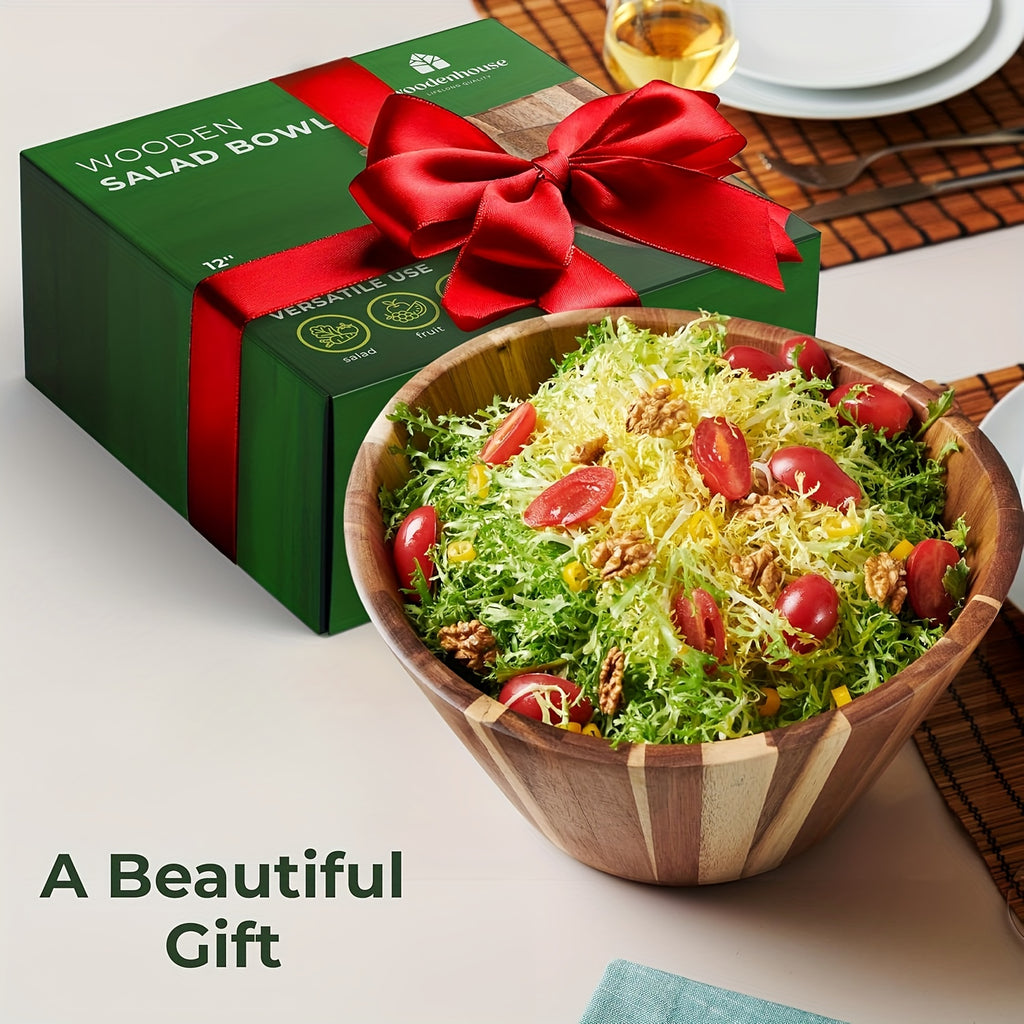 Spacious Acacia Wave Salad Bowl, a Handcrafted Wooden Bowl Perfect for Serving Vegetables, Fruits, And More - a Stylish Addition to Modern Rustic Home Decor