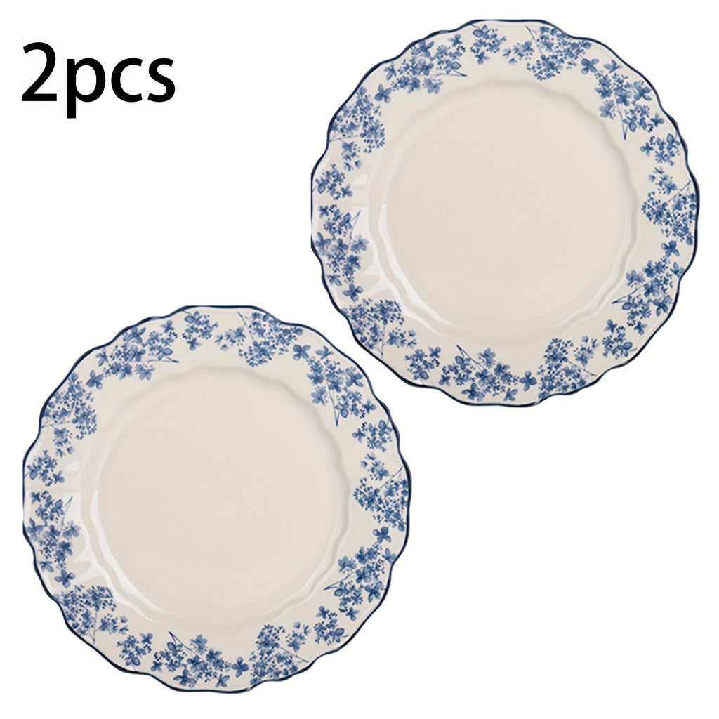 2pcs Blue And White Ceramic Pasta Plate Set - 10.6-Inch Steak Plate, Suitable for Pasta, Desserts, Main Courses, Steak, And Fruits - Perfect for Christmas And Halloween Festive Dining, Ideal for Both Western And Chinese Restaurants, Home Kitchens