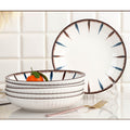 6pcs Japanese-Style Ceramic Deep Plates\u002F8-Inch Round Serving Dishes with Blue & Brown Striped Pattern\u002FMicrowave & Dishwasher Safe\u002FDurable & Easy-Clean Design for Home, Restaurant, Party Use\u002FParty Serving Dishes\u002FElegant Tableware