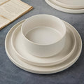 12pcs Stoneware Dinnerware Sets, Round Plates And Bowls Set for 4, Ribbed, Dishwasher And Microwave-safe, Full Glaze Matte White, Best for Christmas, Perfect for Thanksgiving