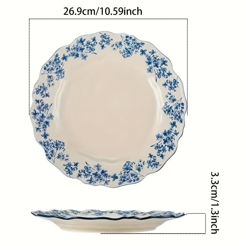 2pcs Blue And White Ceramic Pasta Plate Set - 10.6-Inch Steak Plate, Suitable for Pasta, Desserts, Main Courses, Steak, And Fruits - Perfect for Christmas And Halloween Festive Dining, Ideal for Both Western And Chinese Restaurants, Home Kitchens