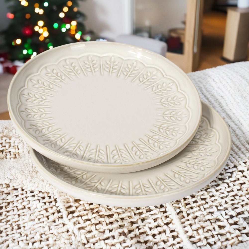 2pcs Ceramic Artena Dinner Plates Set, Embossed Design, 10.75\
