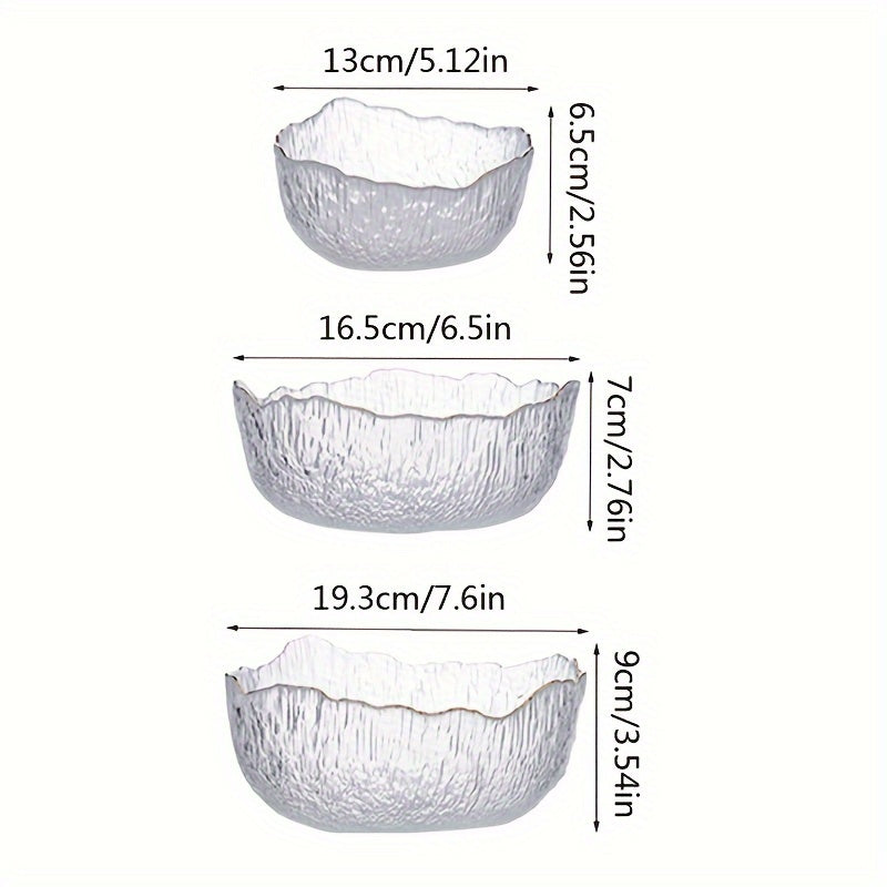 Glass Salad Bowl Set with Unique Hammered Pattern - Rust Resistant, Novelty Shape, Clear Glass Serving Bowls for Home Use