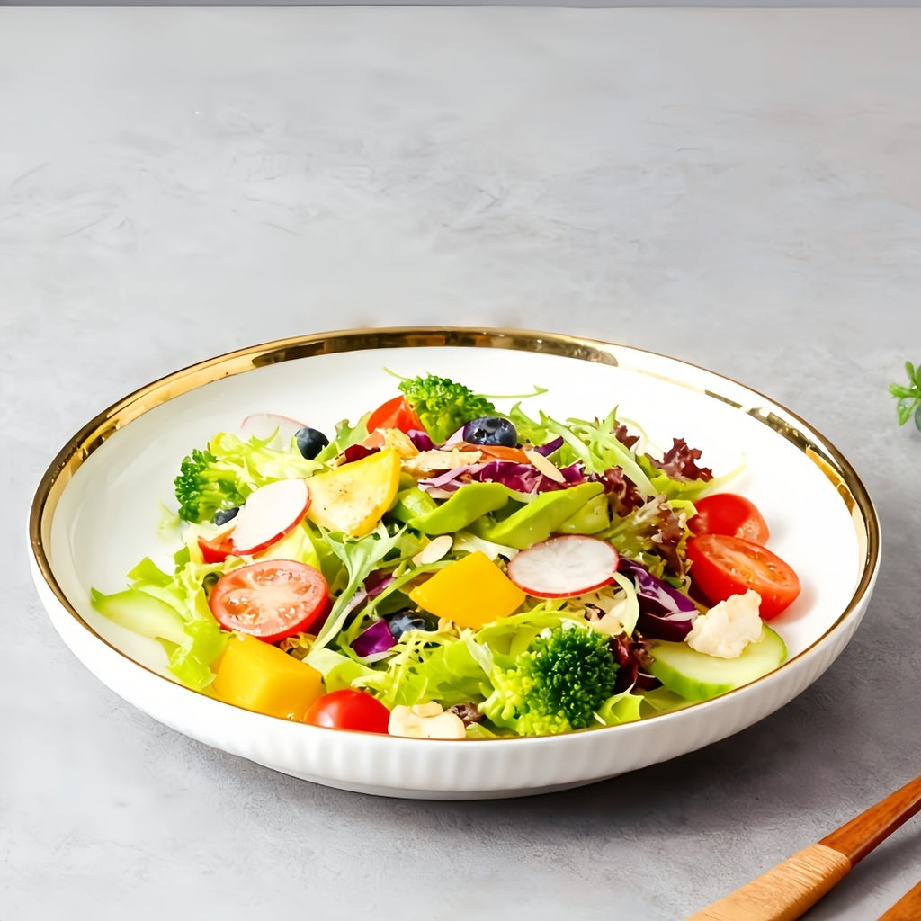 Luxury Ceramic Dinner Plate Set | 10-inch Gold-Edged Plates for Pasta, Salad, Dessert, Sushi - Multi-Functional Kitchenware Suitable for Restaurants and Home Gatherings, Microwave and Dishwasher Safe