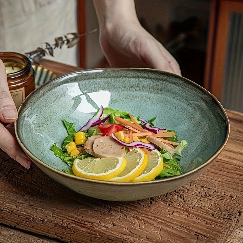 2pcs 8-Inch\u002F30.43oz Unique Ceramic Salad Bowls - Irregular Glaze Design, Perfect for Noodles and Cakes, Adds Vibrancy to Meals, Ideal for Restaurants and Home Use