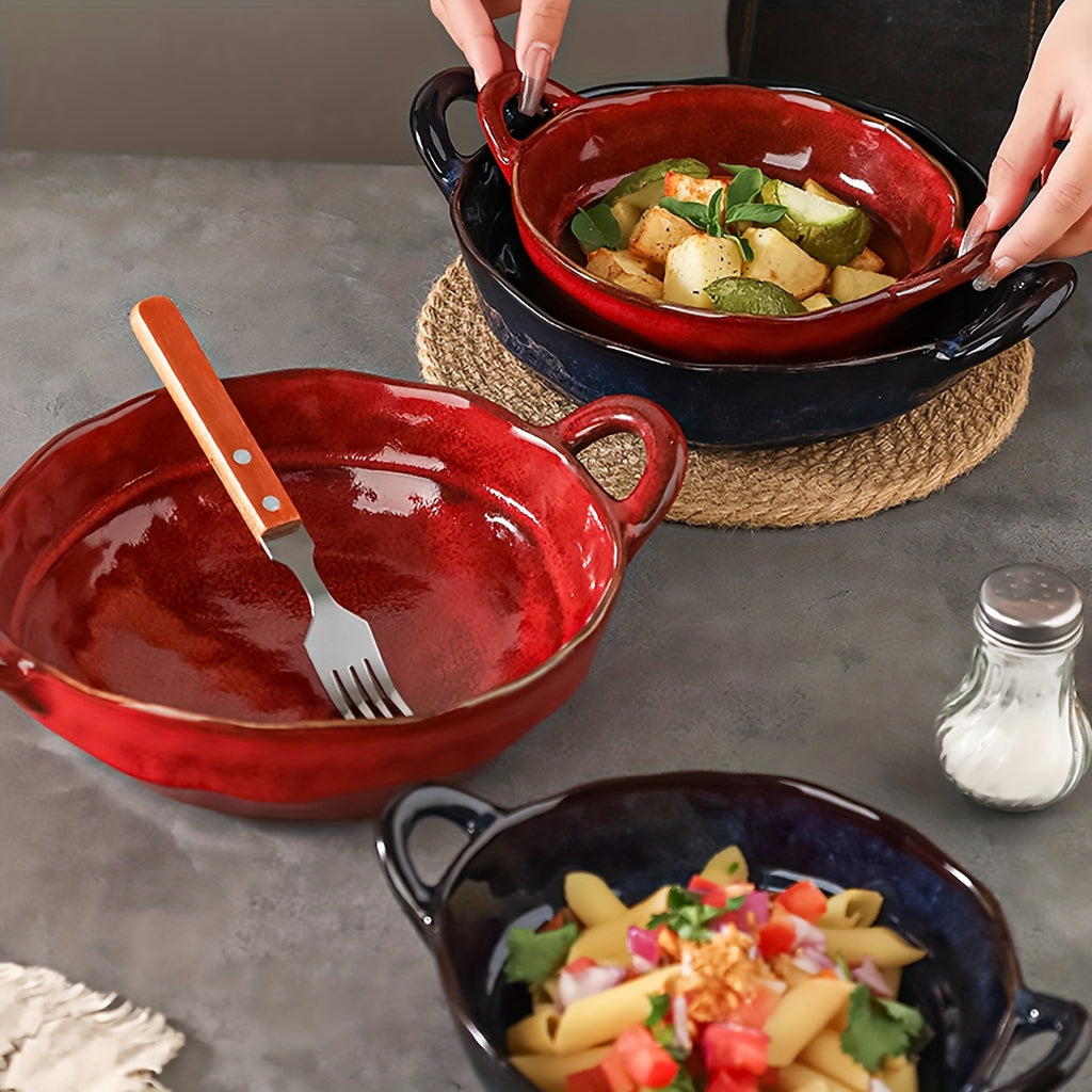Two Ceramic Double-Handled Soup Bowls with a Capacity of 550\u002F900 Milliliters, Featuring a Heat-Resistant Design with Handles, Safe for Oven And Microwave Use, Suitable for French Onion Soup, Pasta, Ramen, Stews, And More, Perfect for Home Kitchens