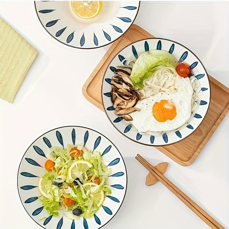 Set of Four Premium Ceramic Bowls Featuring a Distinctive Design, Perfect for Serving Large Portions of Traditional Japanese Ramen Soup in a Retro Style