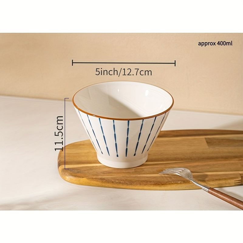 Set of Four 5-Inch Ceramic Bowls in a Japanese Gradient Blue Design, Suitable for Soup, Noodles, And Cereal, And Safe for Both Microwave And Dishwasher Use