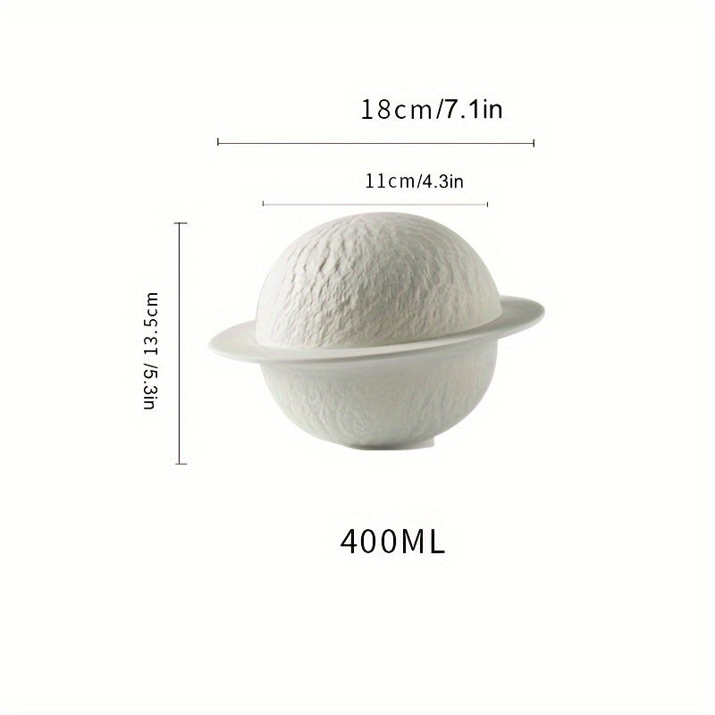 1pc Elegant Planet Design Ceramic Serving Bowl with Textured Lid - Round Food-Grade Dish for Salads, Appetizers, Main Meals - Home and Restaurant Use