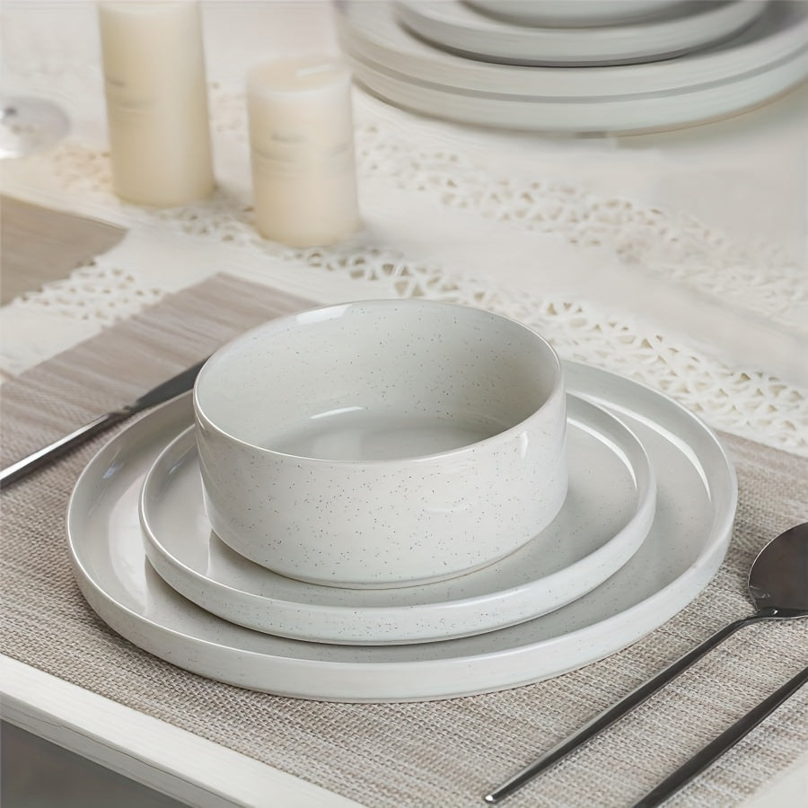 Set of 12 Plates And Bowls, Dinnerware for Four, in White