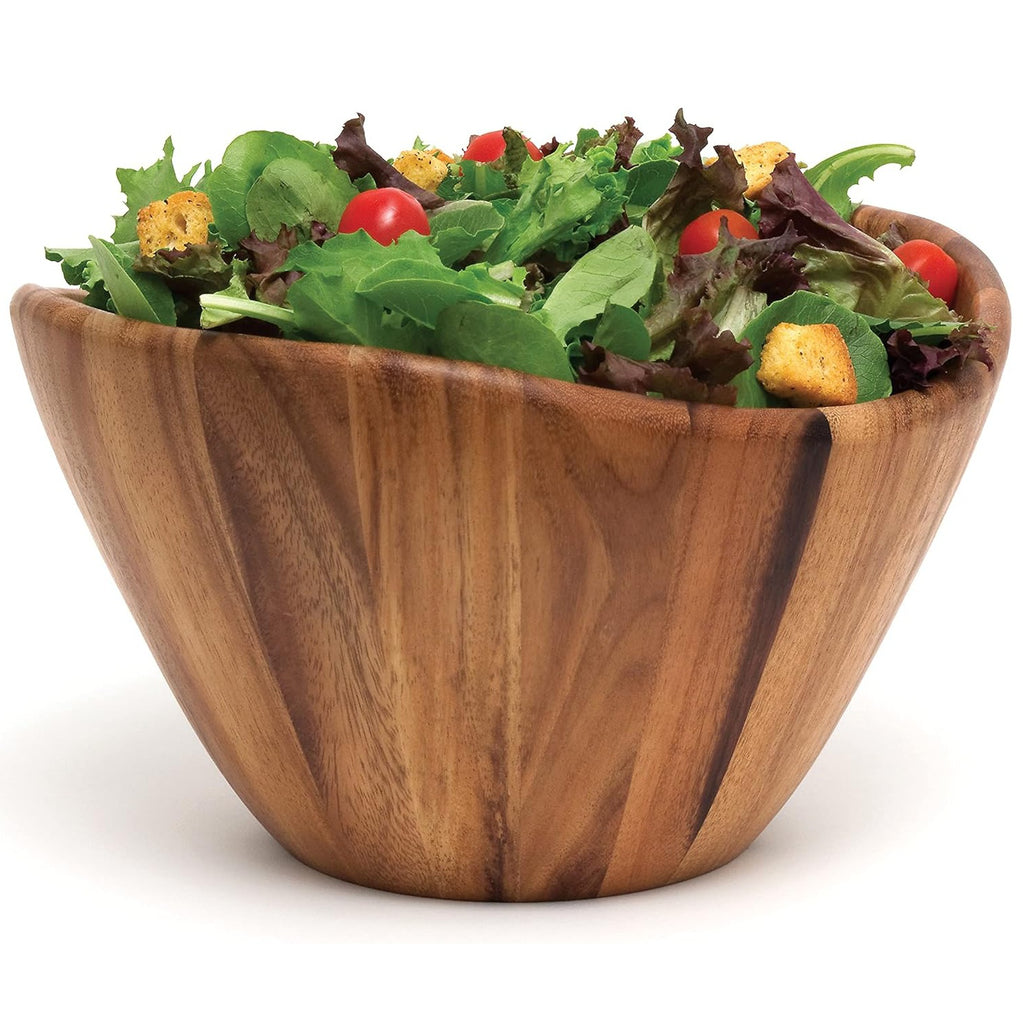 Spacious Acacia Wave Salad Bowl, a Handcrafted Wooden Bowl Perfect for Serving Vegetables, Fruits, And More - a Stylish Addition to Modern Rustic Home Decor