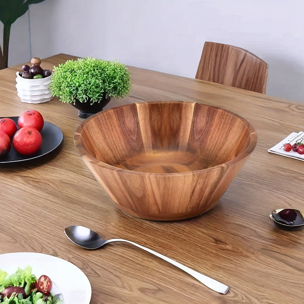 Set of Wooden Salad Bowls, Large Serving Bowl Made of Acacia Wood for Fruits, Salads, Vegetables, And More, Crafted by Hand