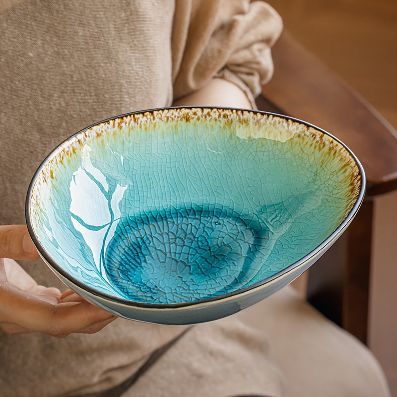 Novel Crackle Glaze Ceramic Bowl, Ramen Bowl, Uniquely Shaped 8-Inch Water Droplet Bowl, Restaurant Specialty, Salad Bowl, Ceramic Dish, Pasta Bowl