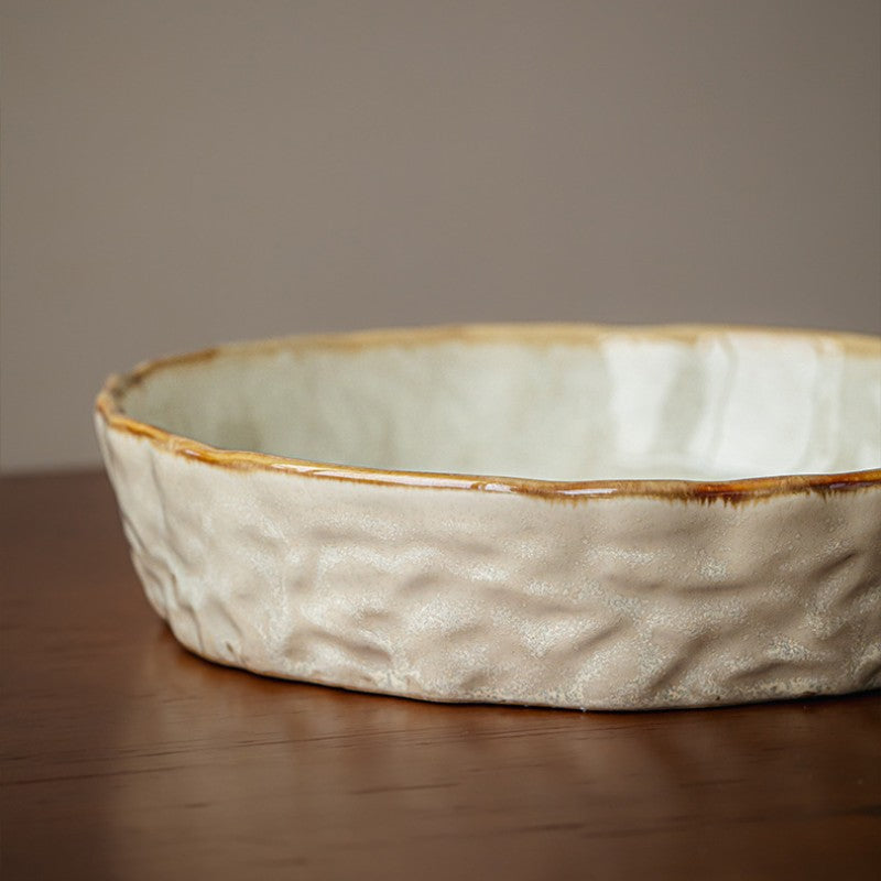 This Is a Uniquely Designed Ceramic Bowl Inspired by Twilight, Perfect for Upscale Dining. It Features a Water Ripple Pattern And Embodies Nordic Characteristics, Making It a Personalized Choice for Serving Salads And Fruits