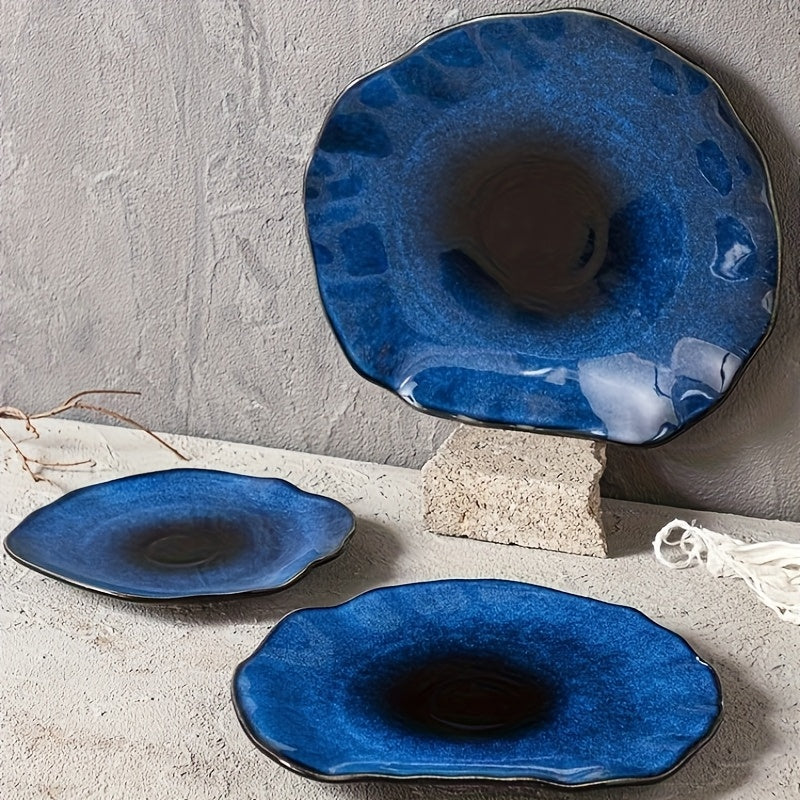 4pcs Japanese Ceramic Plate 4pcs Japanese Ceramic Flat Steak Plate | Irregular Dish Restaurant Wholesale Dishes