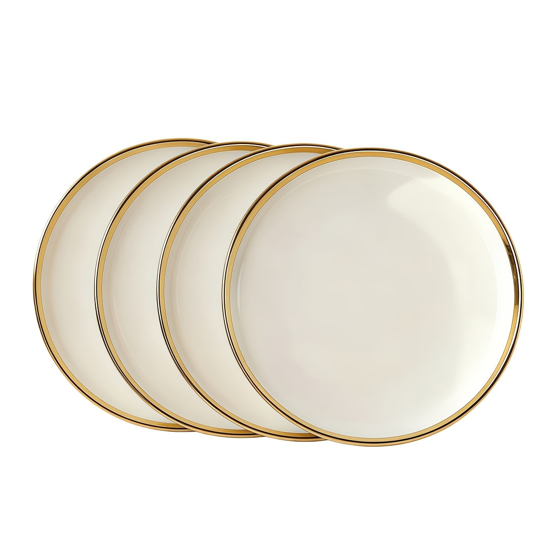 Luxury Ceramic Dinner Plate Set | 10-inch Gold-Edged Plates for Pasta, Salad, Dessert, Sushi - Multi-Functional Kitchenware Suitable for Restaurants and Home Gatherings, Microwave and Dishwasher Safe