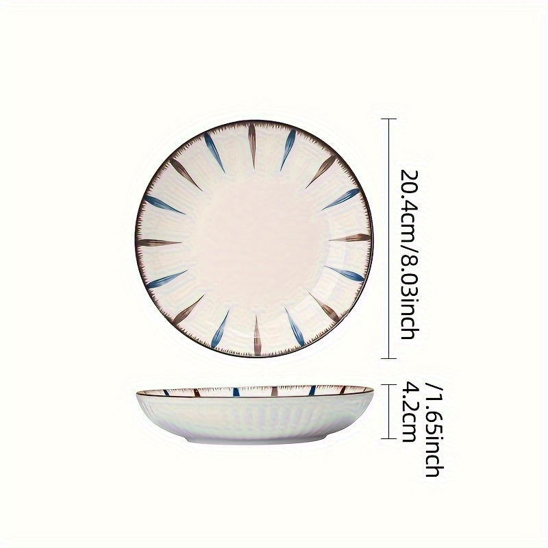 6pcs Japanese-Style Ceramic Deep Plates\u002F8-Inch Round Serving Dishes with Blue & Brown Striped Pattern\u002FMicrowave & Dishwasher Safe\u002FDurable & Easy-Clean Design for Home, Restaurant, Party Use\u002FParty Serving Dishes\u002FElegant Tableware