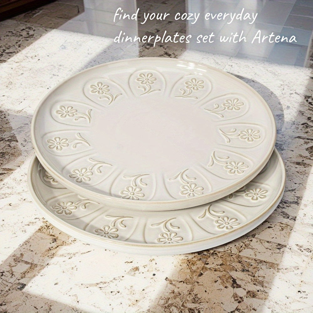 Artena Embossed Ceramic 2 Artena Embossed Ceramic Dinner Plates | 10.75 & 8.5 Inches | Ideal for Salads, Desserts, Steaks | Gift for Christmas, Thanksgiving, Halloween, Mother's Day, Housewarmings