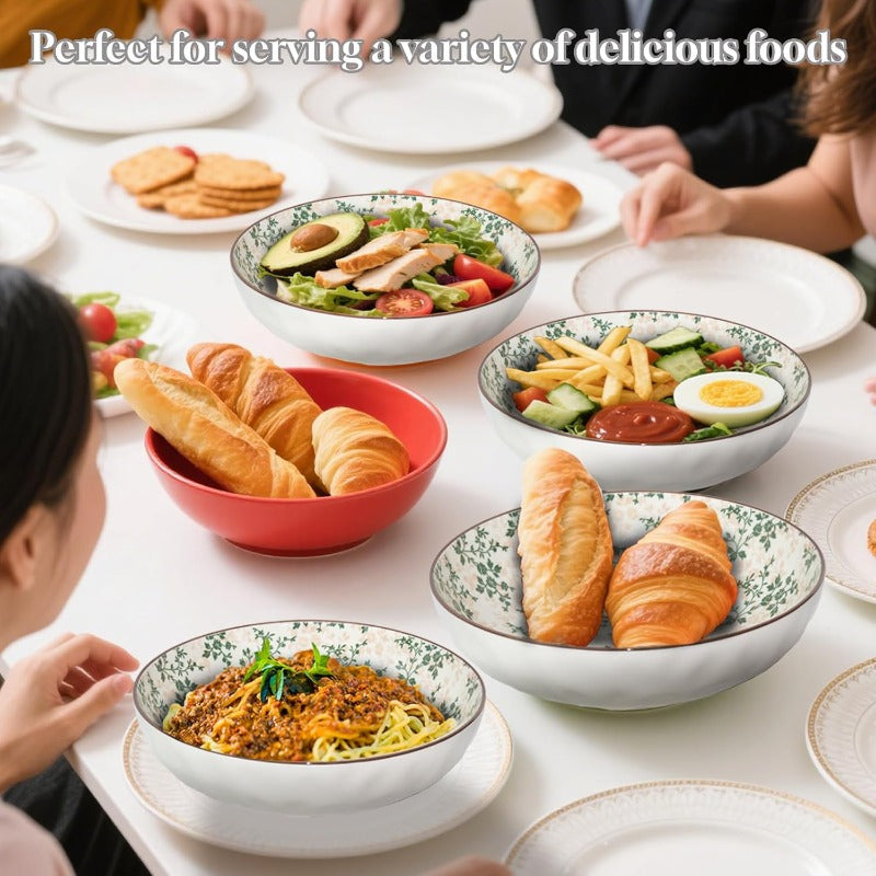 75 Oz Serving Bowls in Bohemian Design, Large Porcelain Dishes Ideal for Entertaining at Parties. Perfect for Serving Soup, Salad, Pasta, Fruit, Or Chips, with a Diameter of 10.3 Inches in Orange And Beige.