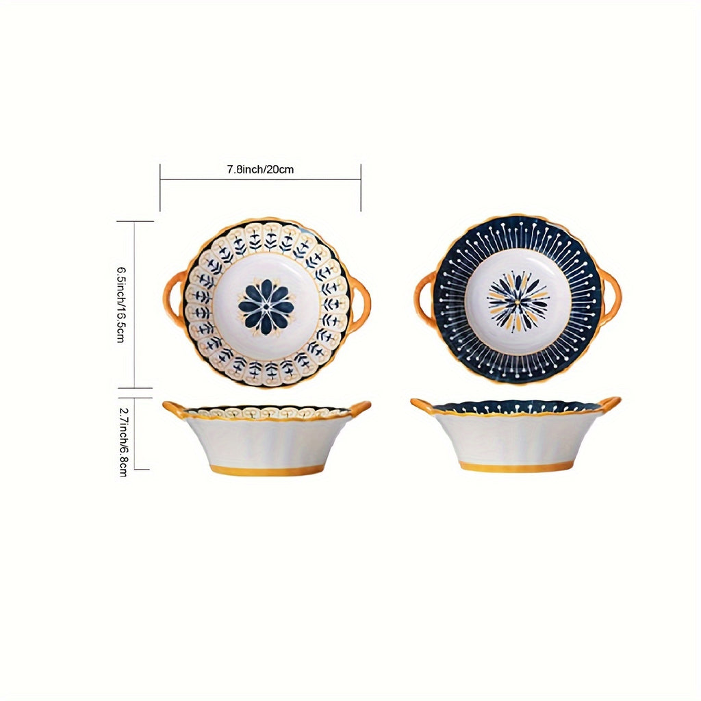 2pcs set of Nordic style ceramic salad bowls, soup bowls with handles, noodle bowls, ramen bowls, fruit bowls