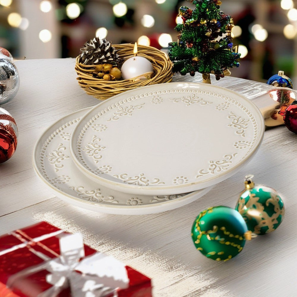 2pcs Ceramic Artena Dinner Plates Set, Embossed Design, 10.75\