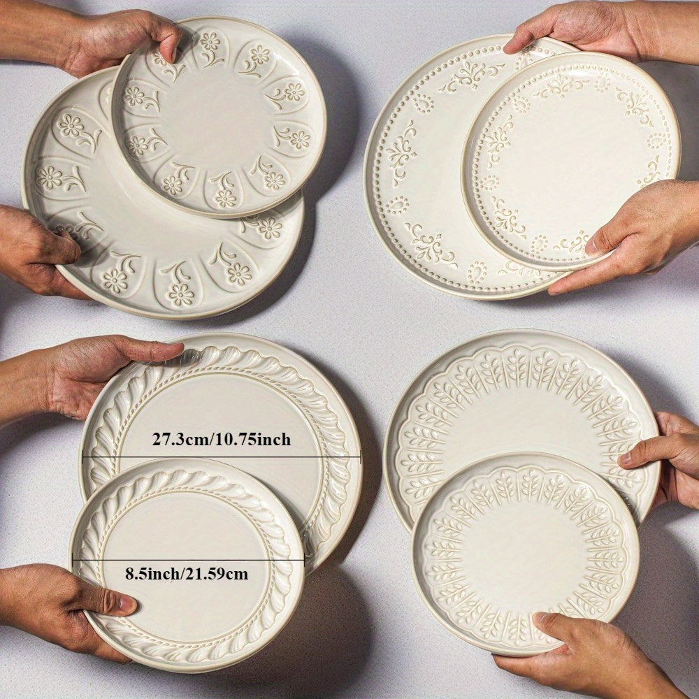 2pcs Ceramic Artena Dinner Plates Set, Embossed Design, 10.75\