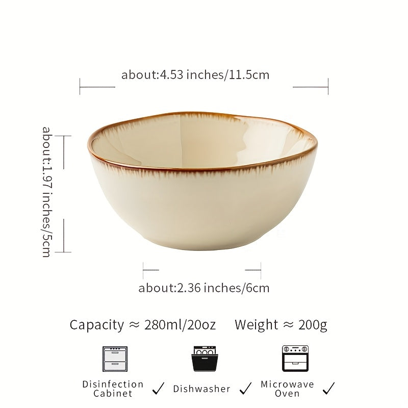 Vintage Ceramic Bowl Set 4pcs Japanese Vintage Edge-Painted Ceramic Bowl Set - Yellow Kraft Round Soup & Rice Bowls with Glaze, 4.5\u002F5.5 Inch Dinnerware for Home, Dining, or Gifts