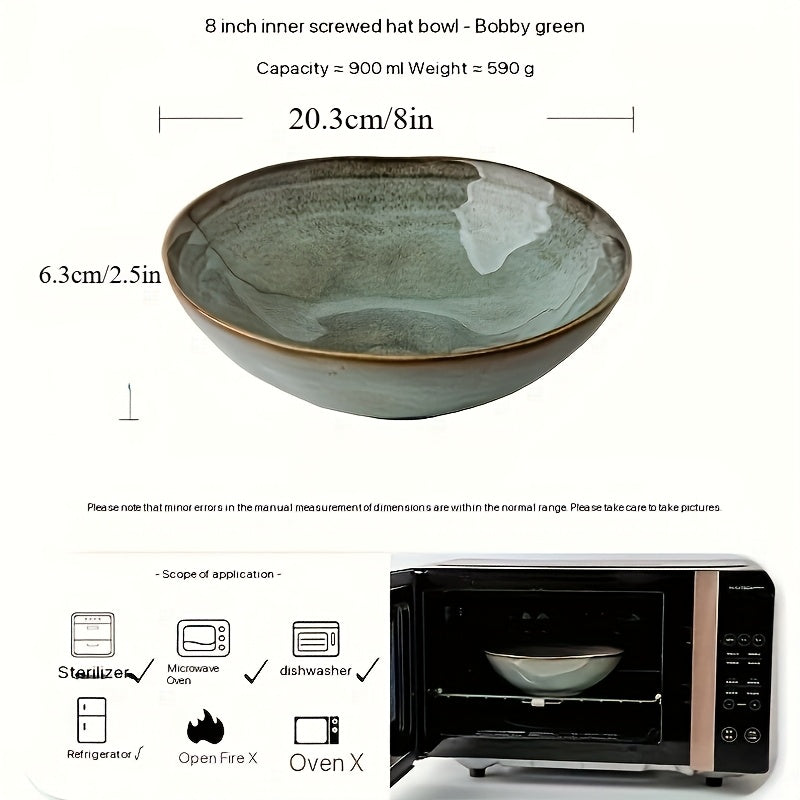 2pcs 8-Inch\u002F30.43oz Unique Ceramic Salad Bowls - Irregular Glaze Design, Perfect for Noodles and Cakes, Adds Vibrancy to Meals, Ideal for Restaurants and Home Use