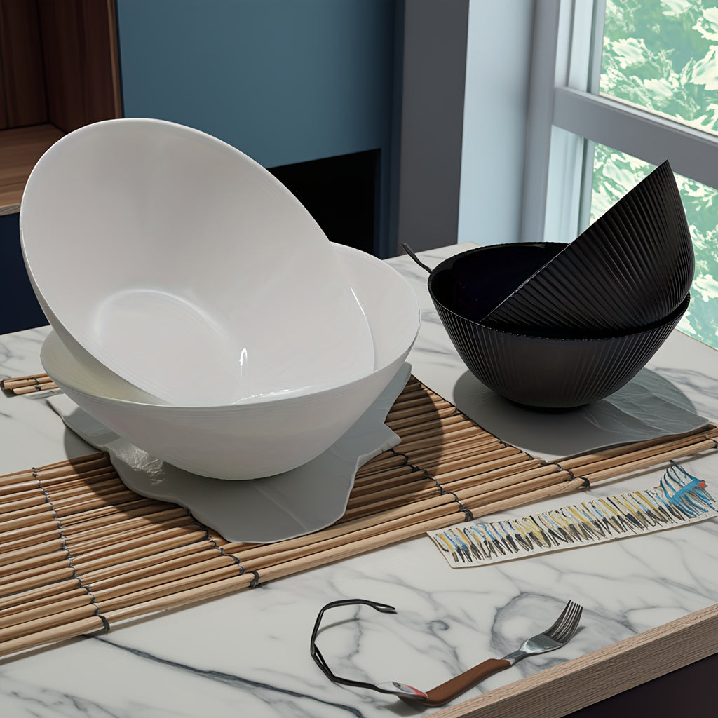 4pcs Salad Bowl Set, 66oz White Salad Bowls (2pcs) and 30oz Black Salad Bowls (2pcs), Striped Design Thickened Glass Material, Suitable for Salad Bowls, Soup Bowls, Breakfast Oatmeal Bowls, Multifunctional Kitchen Tableware