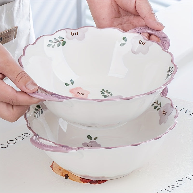 Purple Double-Handled Bowls Two Purple Double-Handled Bowls Suitable for Mashed Potatoes, Salads, Desserts, And Soups, Designed to Prevent Burns And Safe for Microwave, Oven, And Refrigerator Use