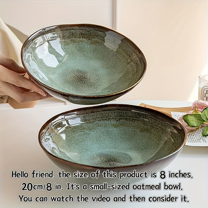 2pcs 8-Inch\u002F30.43oz Unique Ceramic Salad Bowls - Irregular Glaze Design, Perfect for Noodles and Cakes, Adds Vibrancy to Meals, Ideal for Restaurants and Home Use