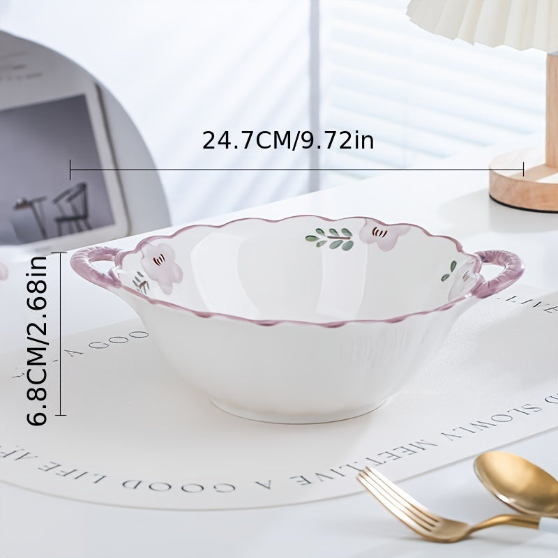 Purple Double-Handled Bowls Two Purple Double-Handled Bowls Suitable for Mashed Potatoes, Salads, Desserts, And Soups, Designed to Prevent Burns And Safe for Microwave, Oven, And Refrigerator Use