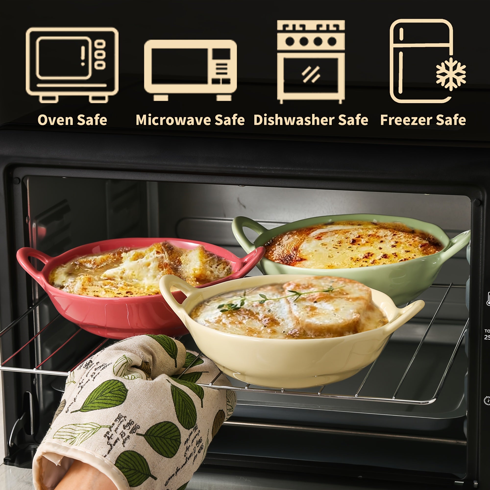 6pcs TAUFIKT Ceramic Bowls with Double Ear Handles | Durable & Versatile for Soup, Salad, Noodles, Fruit - Oven Safe, Round Shape, Ideal for Home and Restaurant, Perfect for Christmas, Valentine'S Day, Thanksgiving, New Year Gatherings