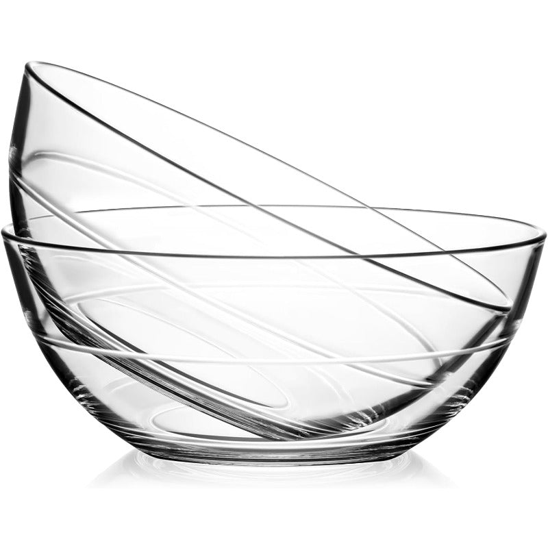 2 Pack 8.7 inch Heavy-Duty Tempered Glass Mixing Bowls with Level Base - Microwave,, Dishwasher & Freezer Safe Potsafe Glass Bowls Suitable for Kitchen,, Serving, Soup, Salad Prep - Shatterproof Glass Durable Bowls