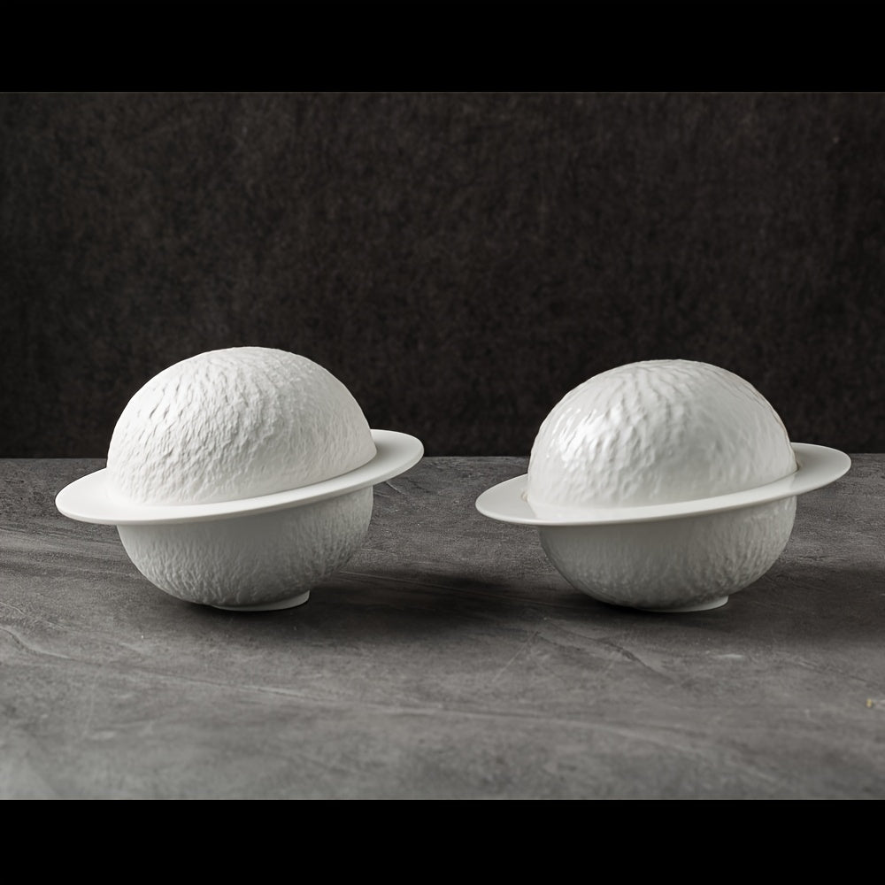 1pc Elegant Planet Design Ceramic Serving Bowl with Textured Lid - Round Food-Grade Dish for Salads, Appetizers, Main Meals - Home and Restaurant Use