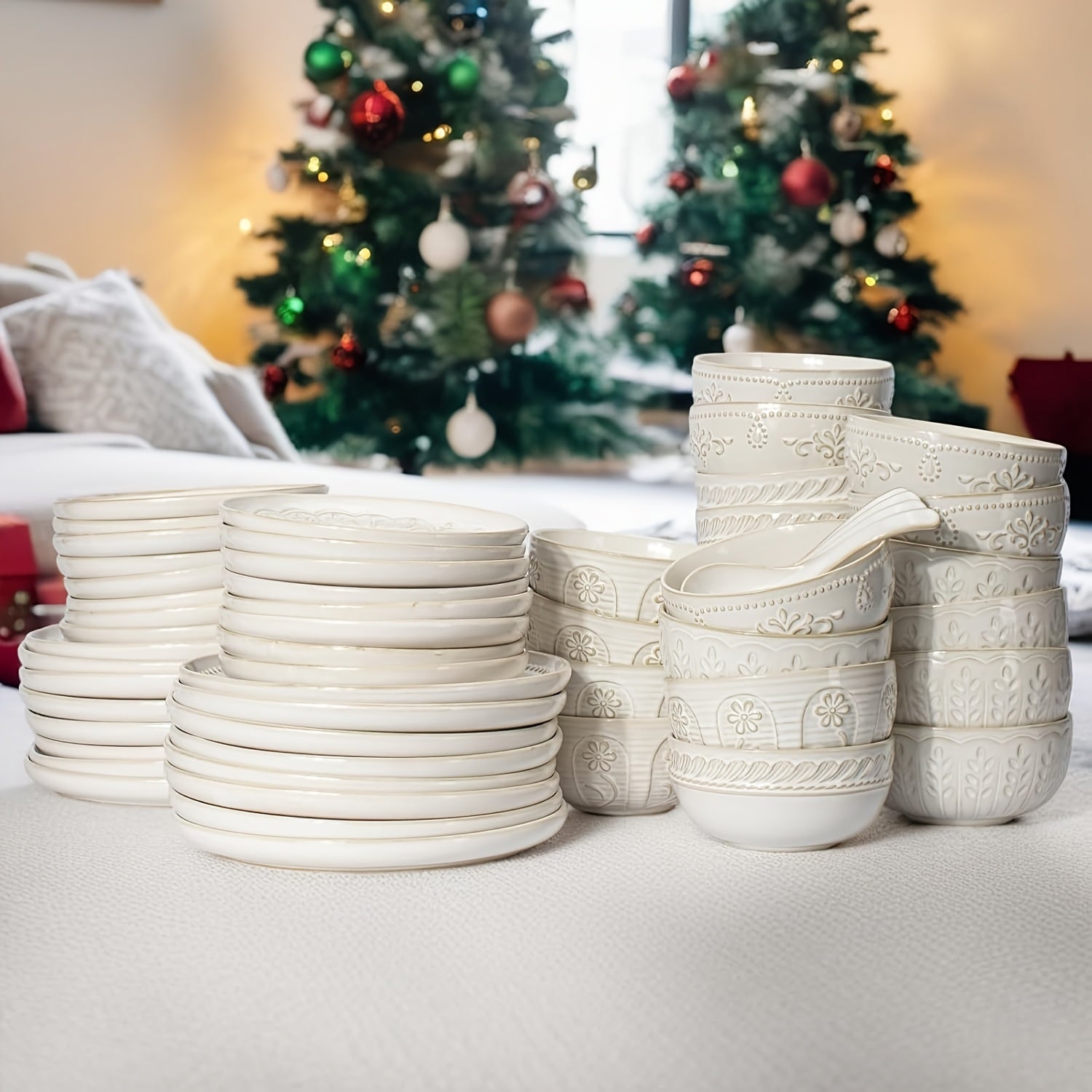 Artena Embossed Ceramic 2 Artena Embossed Ceramic Dinner Plates | 10.75 & 8.5 Inches | Ideal for Salads, Desserts, Steaks | Gift for Christmas, Thanksgiving, Halloween, Mother's Day, Housewarmings